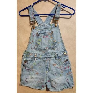 Chillipop Kids Light Wash Paint Splatter Denim Short Overalls Size 14